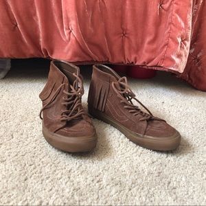 Vans brown hi-tops with fringe
